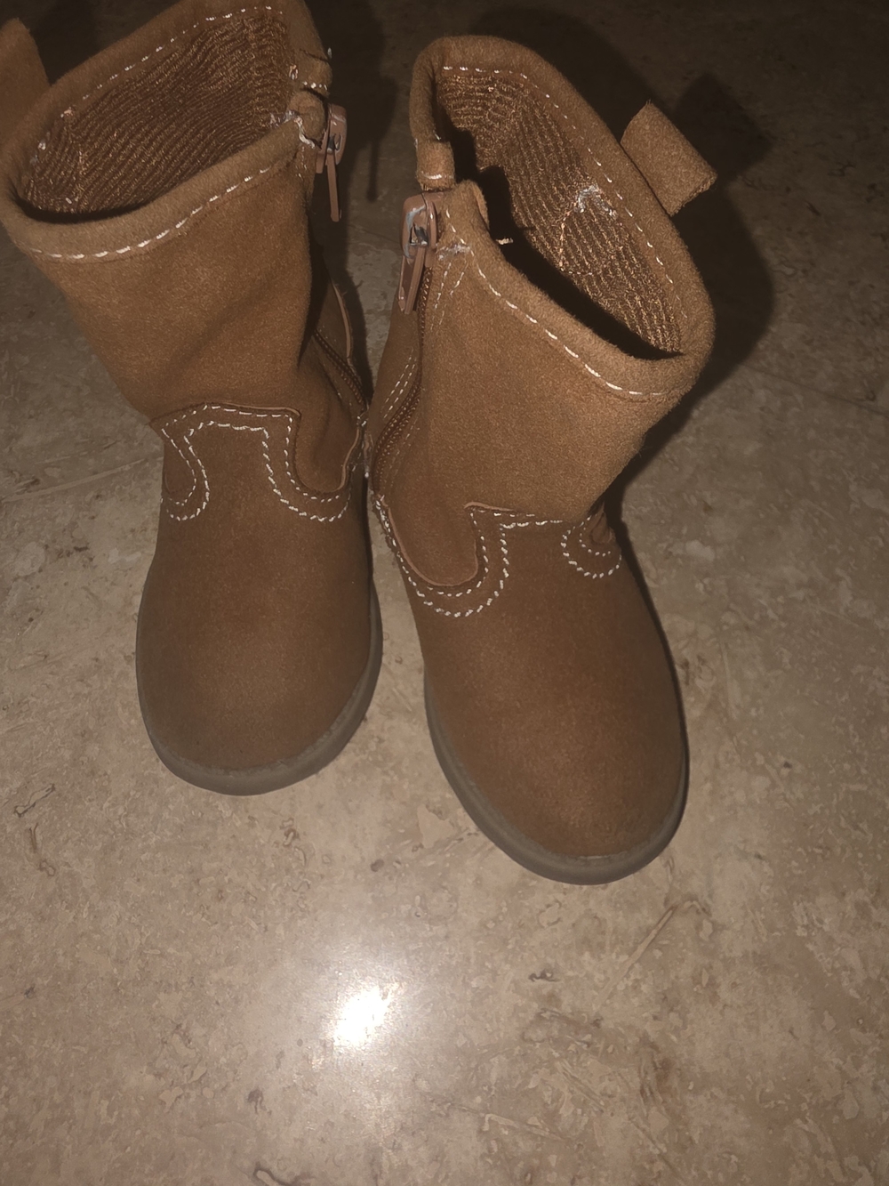 Girls Brown Western Cowboy Boots w/ Heart Detail & Side Zippers | Size 5 Medium